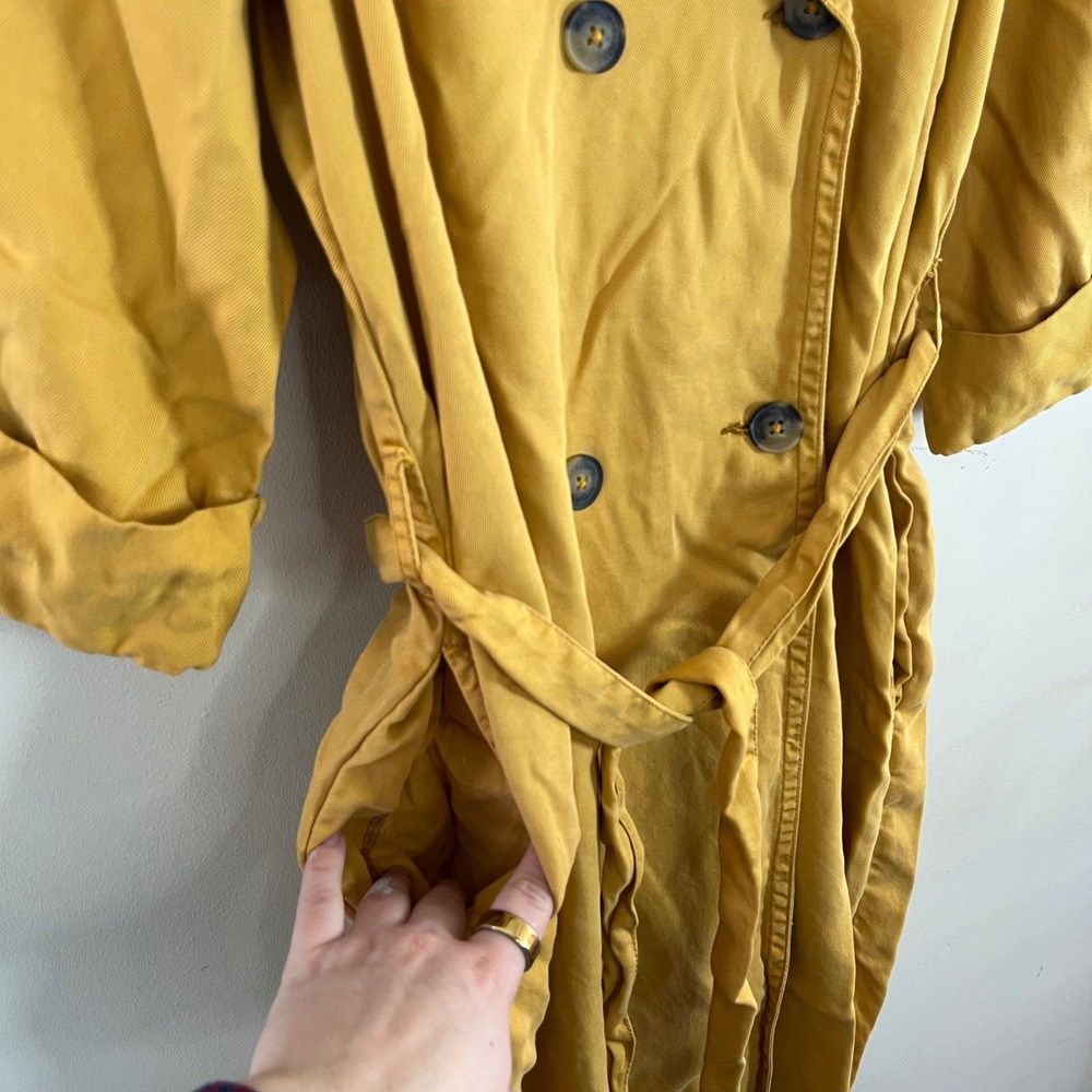Max Jeans Trench Coat Mustard Yellow Jacket 3/4 Sleeves Tencel Size Small Spring - Picture 4 of 7